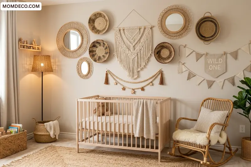 add texture with wall baskets and woven decor