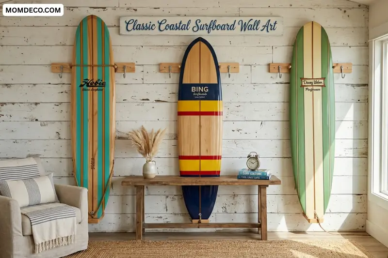 classic coastal surfboard wall art