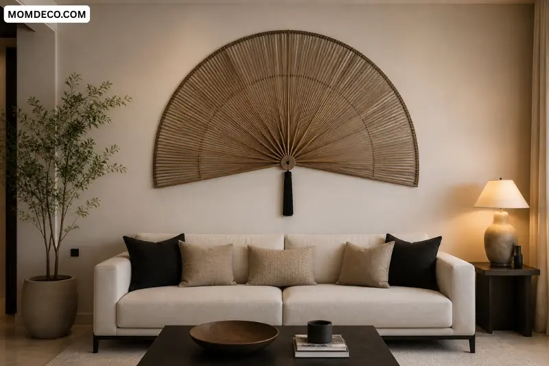create a statement wall with large wall fan decor