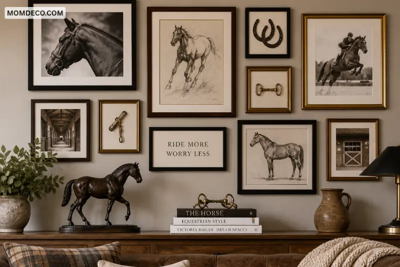gallery walls with mixed equestrian elements