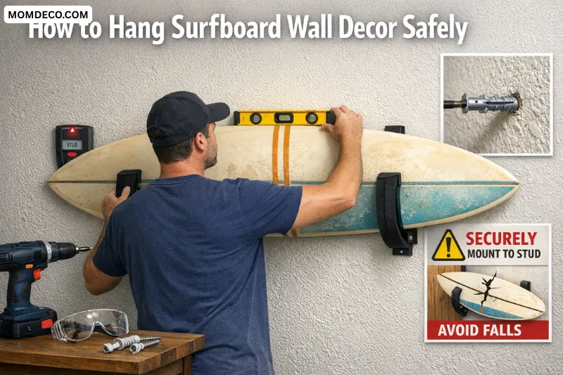 how to hang surfboard wall decor safely