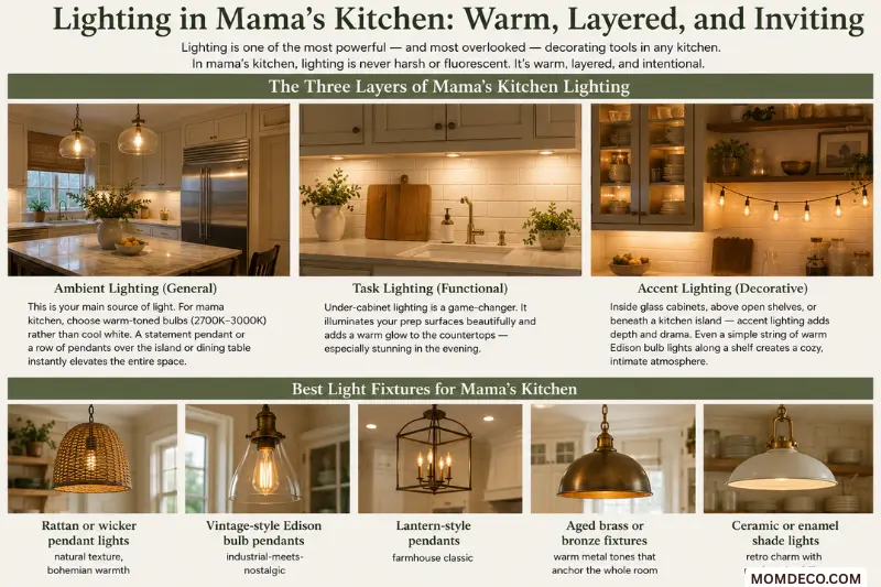 lighting in mama kitchen warm layered and inviting