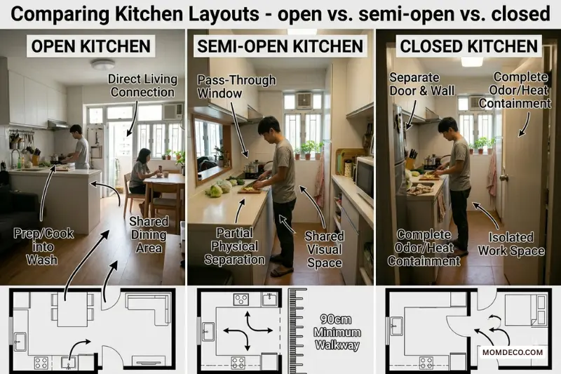 open vs semi-open vs closed kitchen
