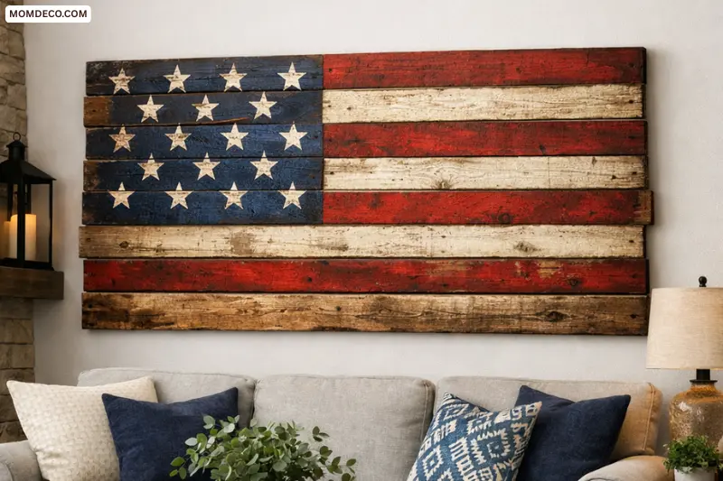 reclaimed wood pallet flag art