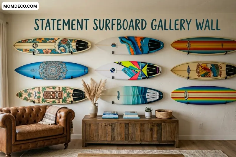 statement surfboard gallery wall
