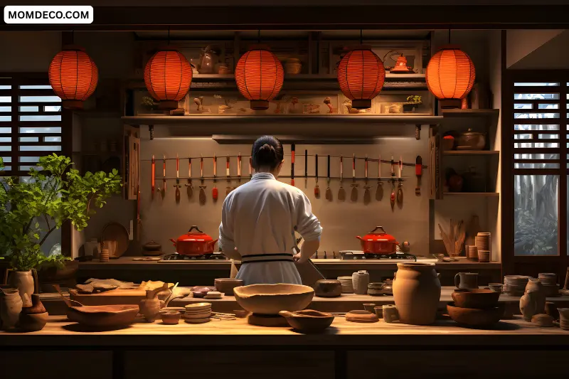 traditional asian kitchen with cultural elements