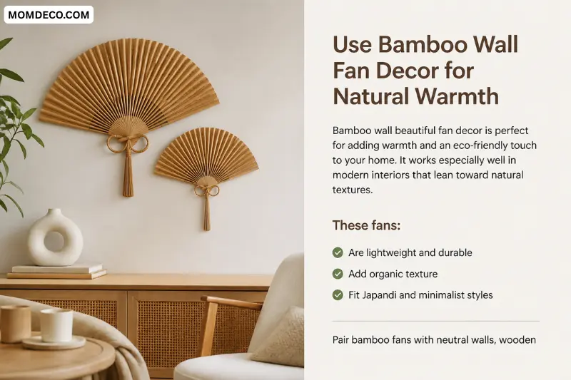 use bamboo wall fan decor for natural warmth